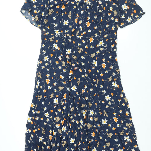 Arket Womens Blue Floral Viscose Shirt Dress Size 16 Collared Button