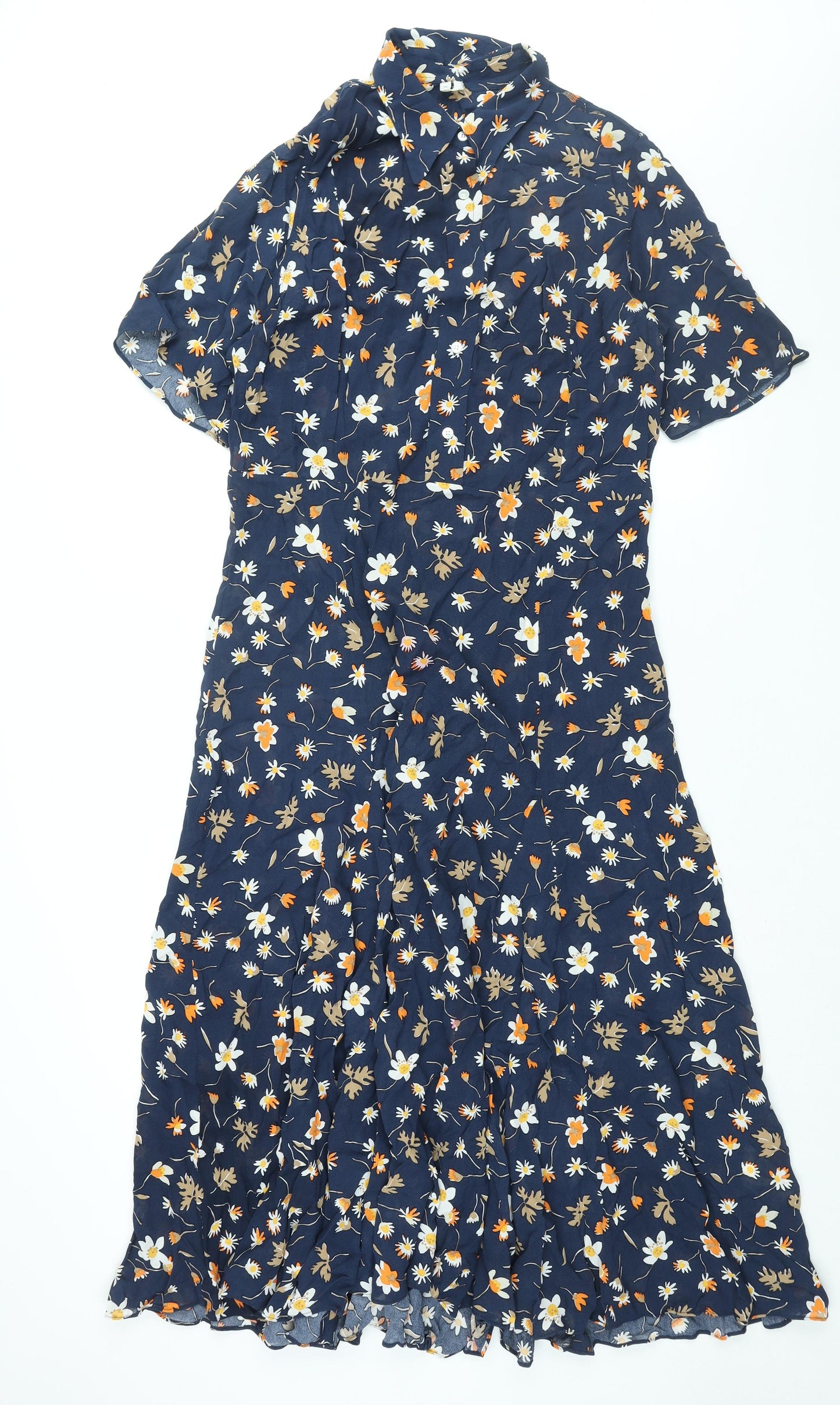 Arket Womens Blue Floral Viscose Shirt Dress Size 16 Collared Button