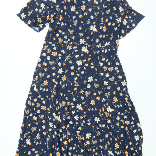 Arket Womens Blue Floral Viscose Shirt Dress Size 16 Collared Button