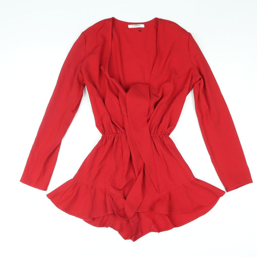 Glamorous Womens Red Polyester Playsuit One-Piece Size 6 Pullover - Frill Tie Detail