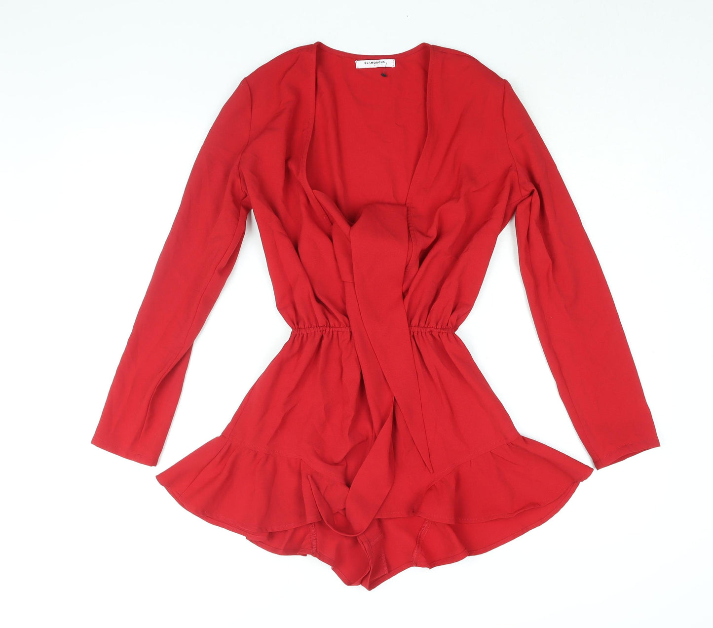 Glamorous Womens Red Polyester Playsuit One-Piece Size 6 Pullover - Frill Tie Detail