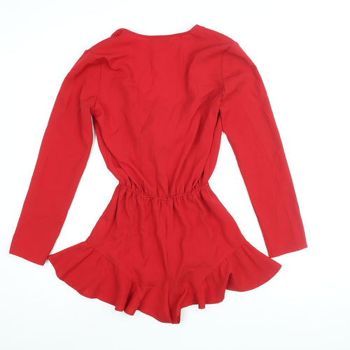 Glamorous Womens Red Polyester Playsuit One-Piece Size 6 Pullover - Frill Tie Detail