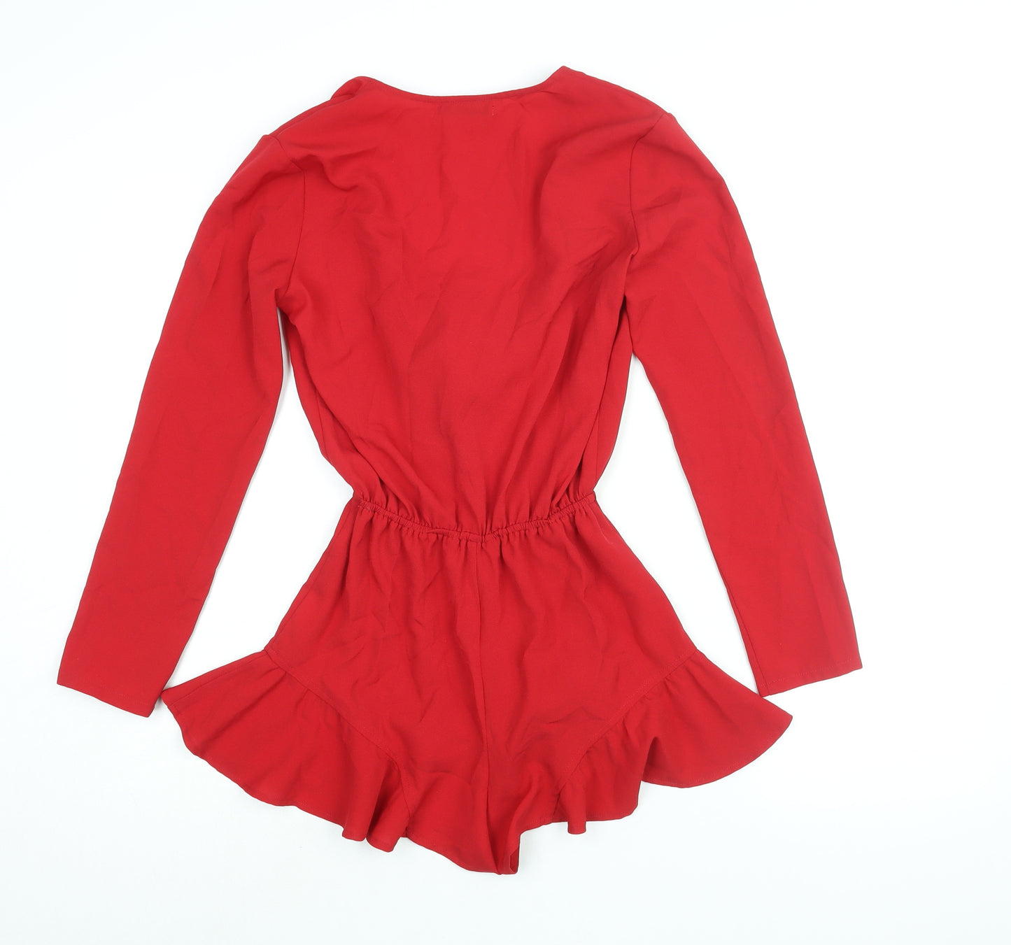 Glamorous Womens Red Polyester Playsuit One-Piece Size 6 Pullover - Frill Tie Detail