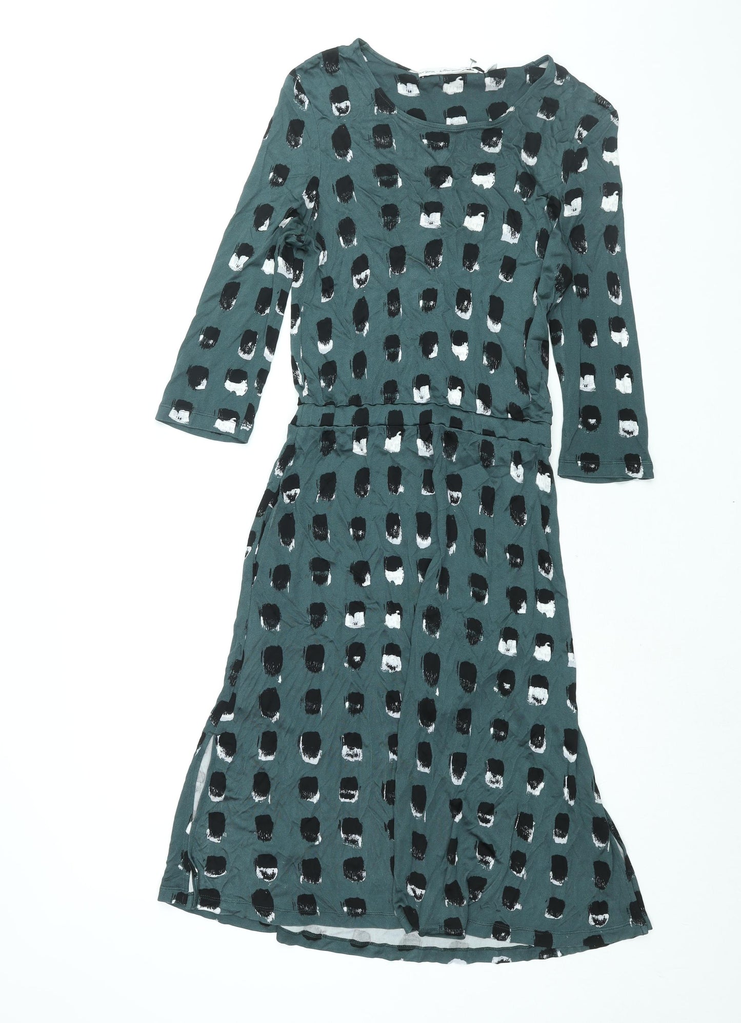 & Other Stories Womens Green Geometric Viscose Shift Size 6 Round Neck Pullover