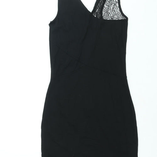 French Connection Womens Black Viscose Bodycon Size 10 V-Neck Zip - Lace Detail