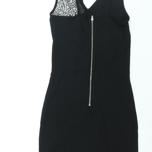 French Connection Womens Black Viscose Bodycon Size 10 V-Neck Zip - Lace Detail