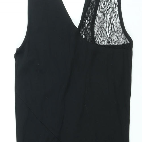French Connection Womens Black Viscose Bodycon Size 10 V-Neck Zip - Lace Detail