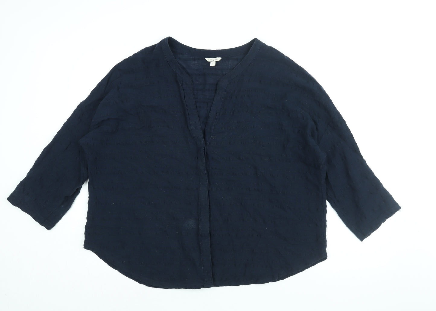 Monsoon Womens Blue Polyester Basic Blouse Size L V-Neck