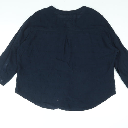 Monsoon Womens Blue Polyester Basic Blouse Size L V-Neck
