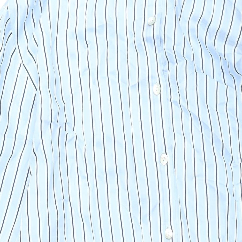 Zara Womens Blue Striped Lyocell Shirt Dress Size M Collared Button - Belted