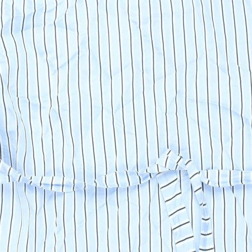 Zara Womens Blue Striped Lyocell Shirt Dress Size M Collared Button - Belted