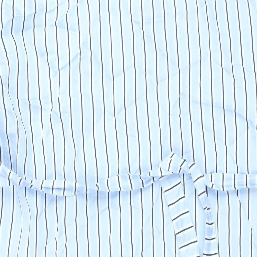 Zara Womens Blue Striped Lyocell Shirt Dress Size M Collared Button - Belted