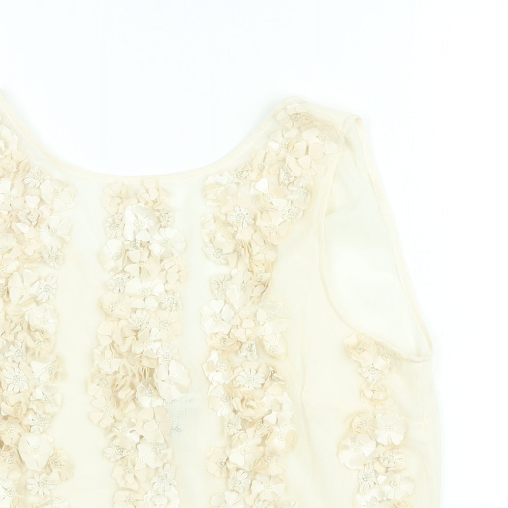 River Island Womens Ivory Polyester Camisole Blouse Size 12 Round Neck - Flower Detail
