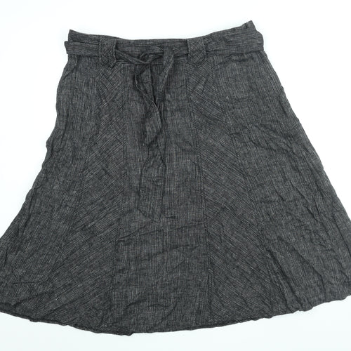 Marks and Spencer Womens Black Linen Flare Skirt Size 18 Zip - Belted