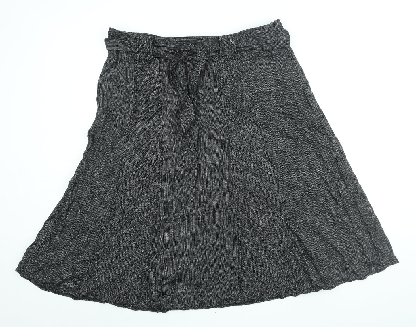 Marks and Spencer Womens Black Linen Flare Skirt Size 18 Zip - Belted