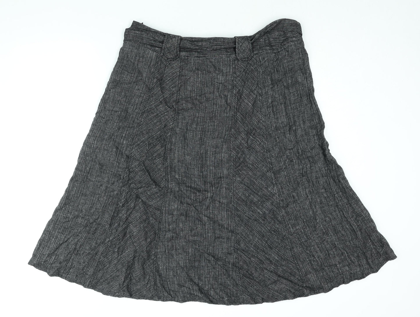 Marks and Spencer Womens Black Linen Flare Skirt Size 18 Zip - Belted