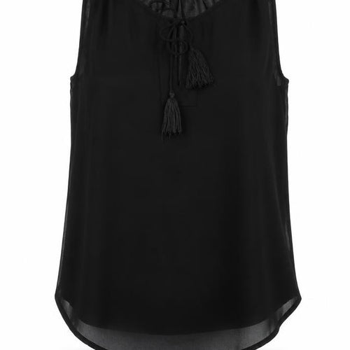 H&M Womens Black Polyester Camisole Blouse Size 6 Round Neck - Tassle Keyhole Neck