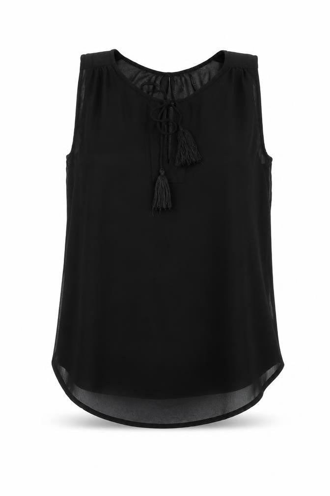 H&M Womens Black Polyester Camisole Blouse Size 6 Round Neck - Tassle Keyhole Neck