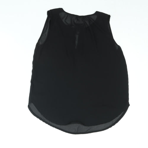 H&M Womens Black Polyester Camisole Blouse Size 6 Round Neck - Tassle Keyhole Neck