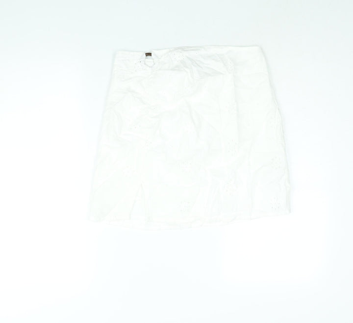 Berhska Womens White Cotton Mini Skirt Size M Zip - Ring Cut Out Emboidered