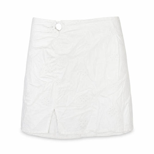Berhska Womens White Cotton Mini Skirt Size M Zip - Ring Cut Out Emboidered