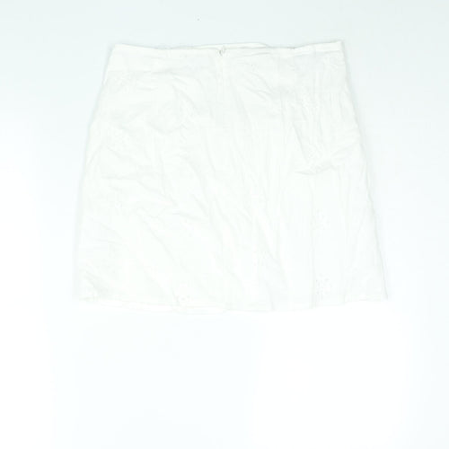 Berhska Womens White Cotton Mini Skirt Size M Zip - Ring Cut Out Emboidered