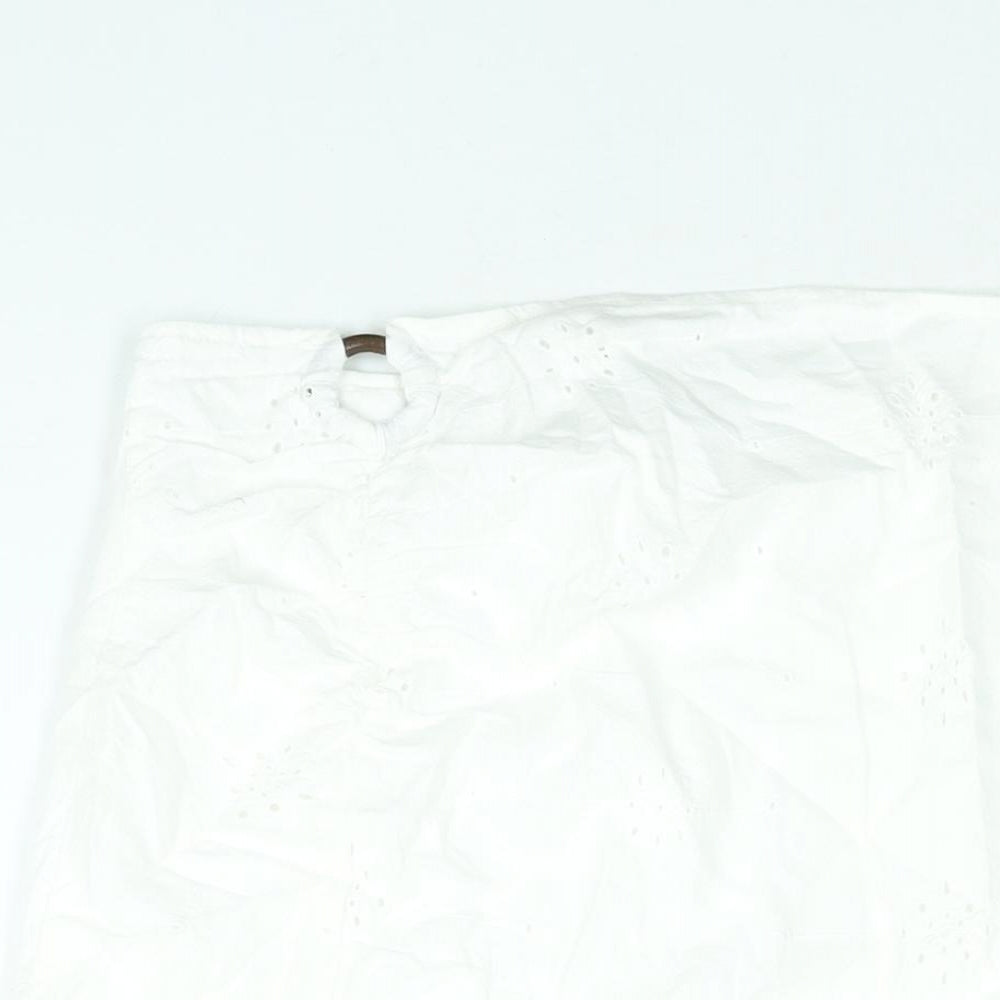 Berhska Womens White Cotton Mini Skirt Size M Zip - Ring Cut Out Emboidered