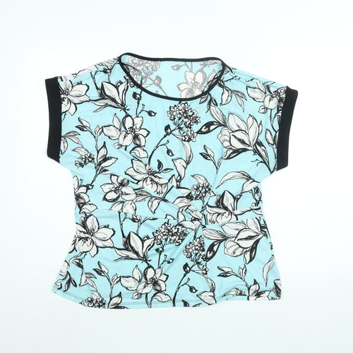 Roman Womens Blue Floral Polyester Basic Blouse Size 18 Round Neck