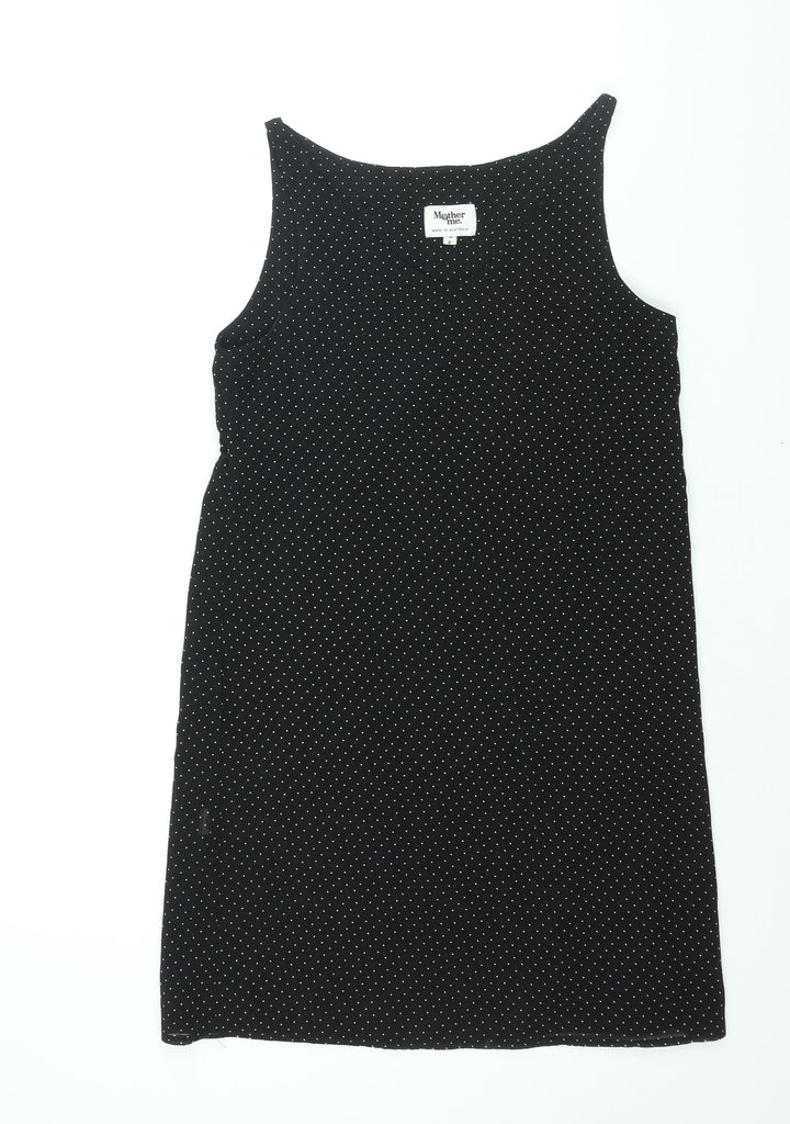 Mother Me Womens Black Polka Dot Polyester Tank Dress Size 8 Scoop Neck Pullover - Belted