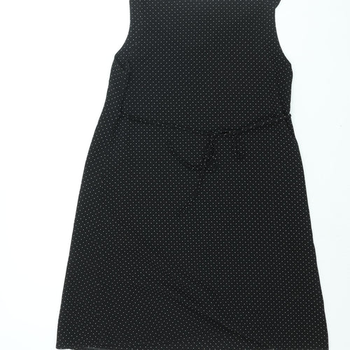 Mother Me Womens Black Polka Dot Polyester Tank Dress Size 8 Scoop Neck Pullover - Belted