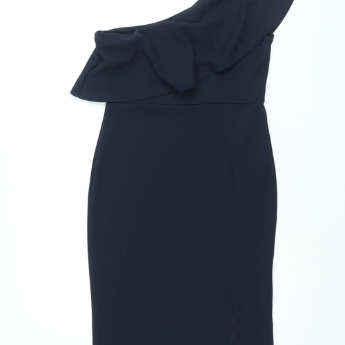 Missgudied Womens Blue Polyester Sheath Size 14 One Shoulder Pullover - Front Slit