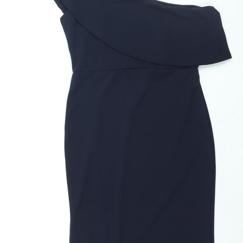 Missgudied Womens Blue Polyester Sheath Size 14 One Shoulder Pullover - Front Slit