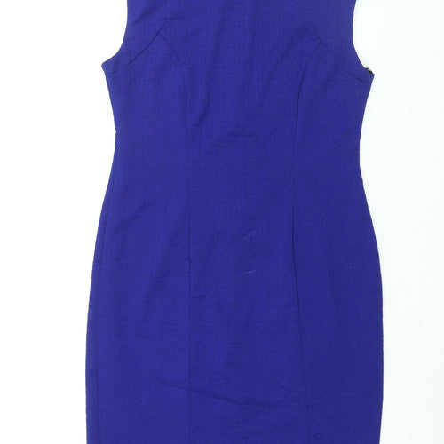 Julien Macdonald Womens Blue Polyester Shift Size 14 Round Neck Zip