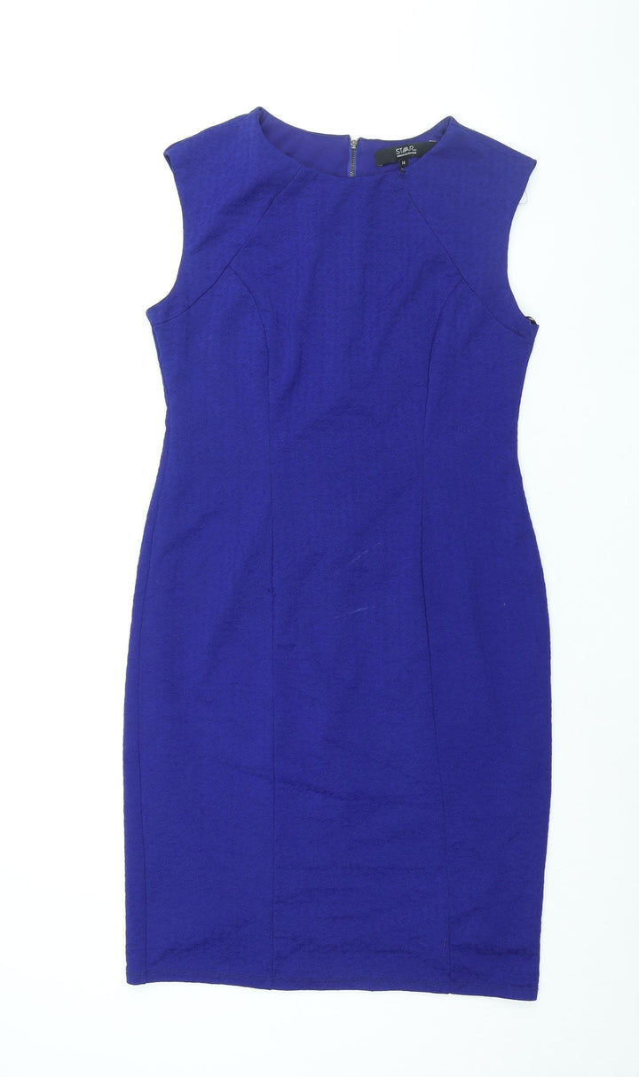 Julien Macdonald Womens Blue Polyester Shift Size 14 Round Neck Zip