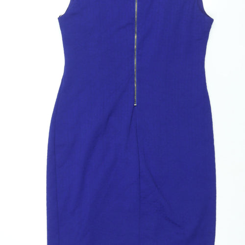 Julien Macdonald Womens Blue Polyester Shift Size 14 Round Neck Zip