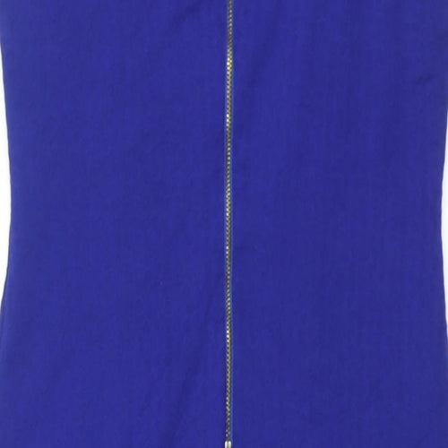 Julien Macdonald Womens Blue Polyester Shift Size 14 Round Neck Zip