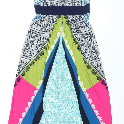 M&Co Womens Multicoloured Geometric Polyester Maxi Size 10 Round Neck Button