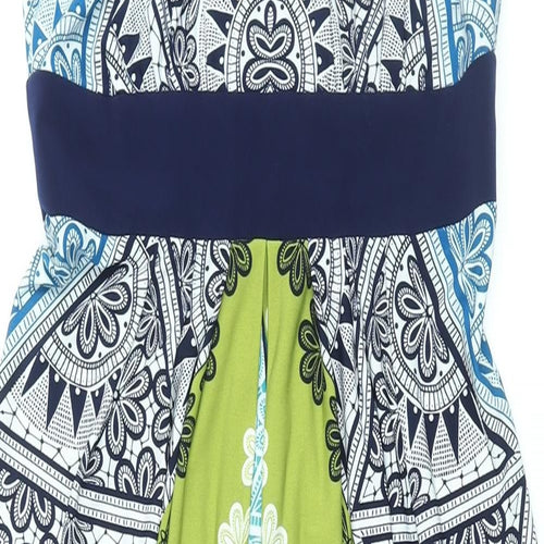 M&Co Womens Multicoloured Geometric Polyester Maxi Size 10 Round Neck Button