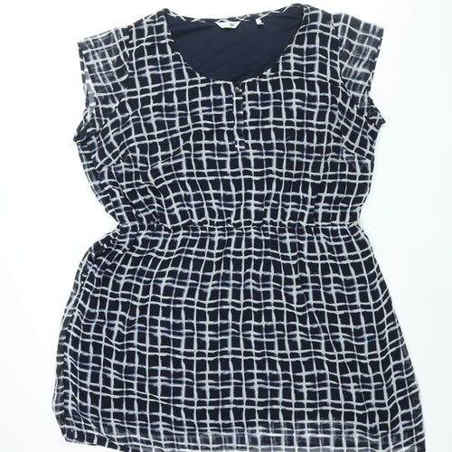Label Be Womens Blue Check Polyester Shift Size 18 Round Neck Button