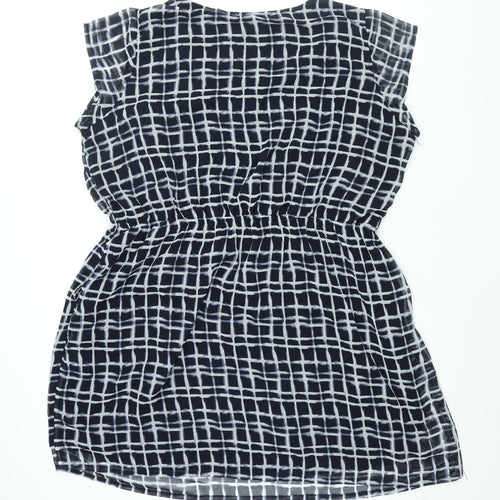 Label Be Womens Blue Check Polyester Shift Size 18 Round Neck Button