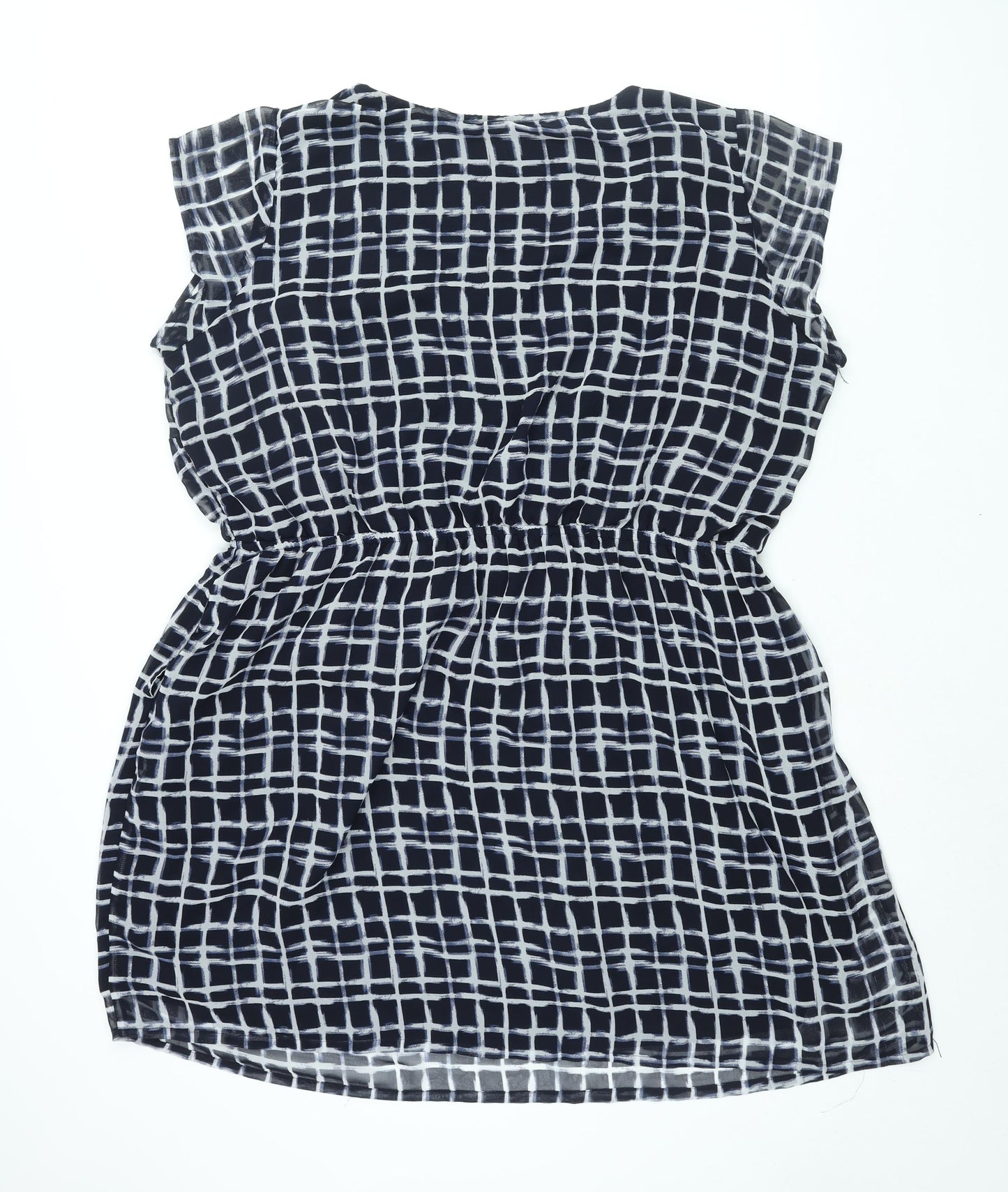 Label Be Womens Blue Check Polyester Shift Size 18 Round Neck Button