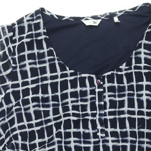 Label Be Womens Blue Check Polyester Shift Size 18 Round Neck Button