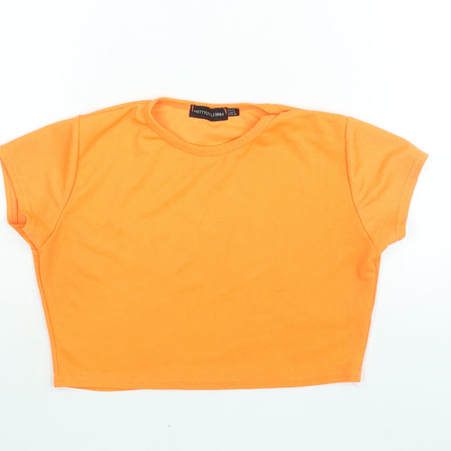 PRETTYLITTLETHING Womens Orange Polyester Cropped T-Shirt Size 12 Round Neck - Neon