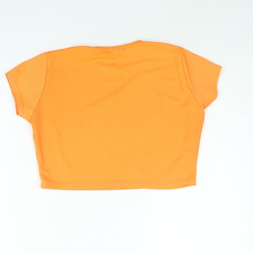 PRETTYLITTLETHING Womens Orange Polyester Cropped T-Shirt Size 12 Round Neck - Neon