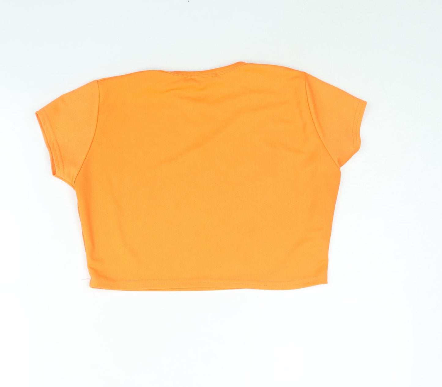 PRETTYLITTLETHING Womens Orange Polyester Cropped T-Shirt Size 12 Round Neck - Neon