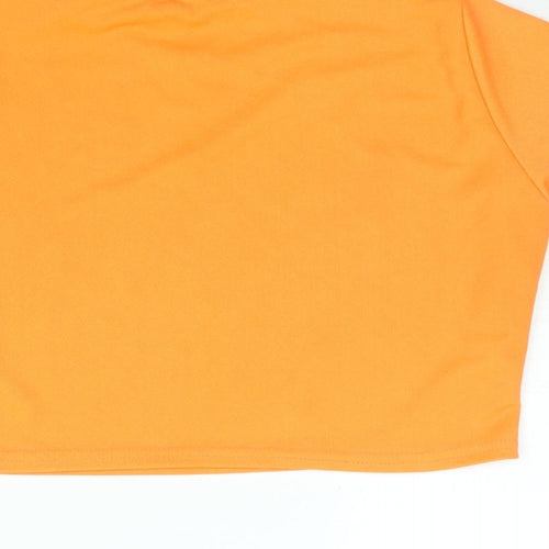 PRETTYLITTLETHING Womens Orange Polyester Cropped T-Shirt Size 12 Round Neck - Neon
