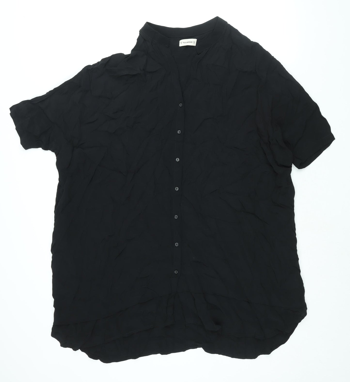 Pull&Bear Womens Black Polyester Shirt Dress Size S V-Neck Button
