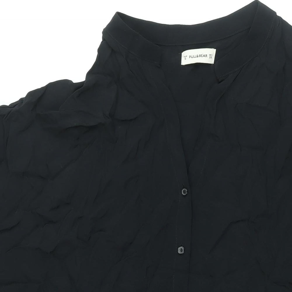 Pull&Bear Womens Black Polyester Shirt Dress Size S V-Neck Button