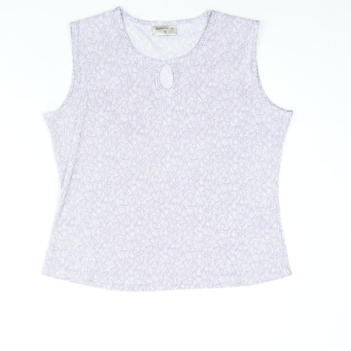 Bonmarché Womens Purple Geometric Polyester Camisole Blouse Size 16 Round Neck - Keyhole Neck Plisse