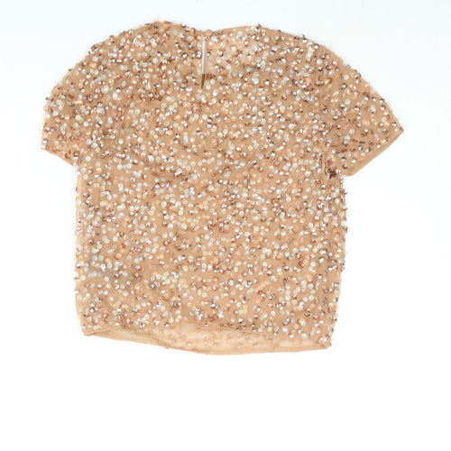 ASOS Womens Pink Polyester Basic Blouse Size 4 Round Neck - Sequin